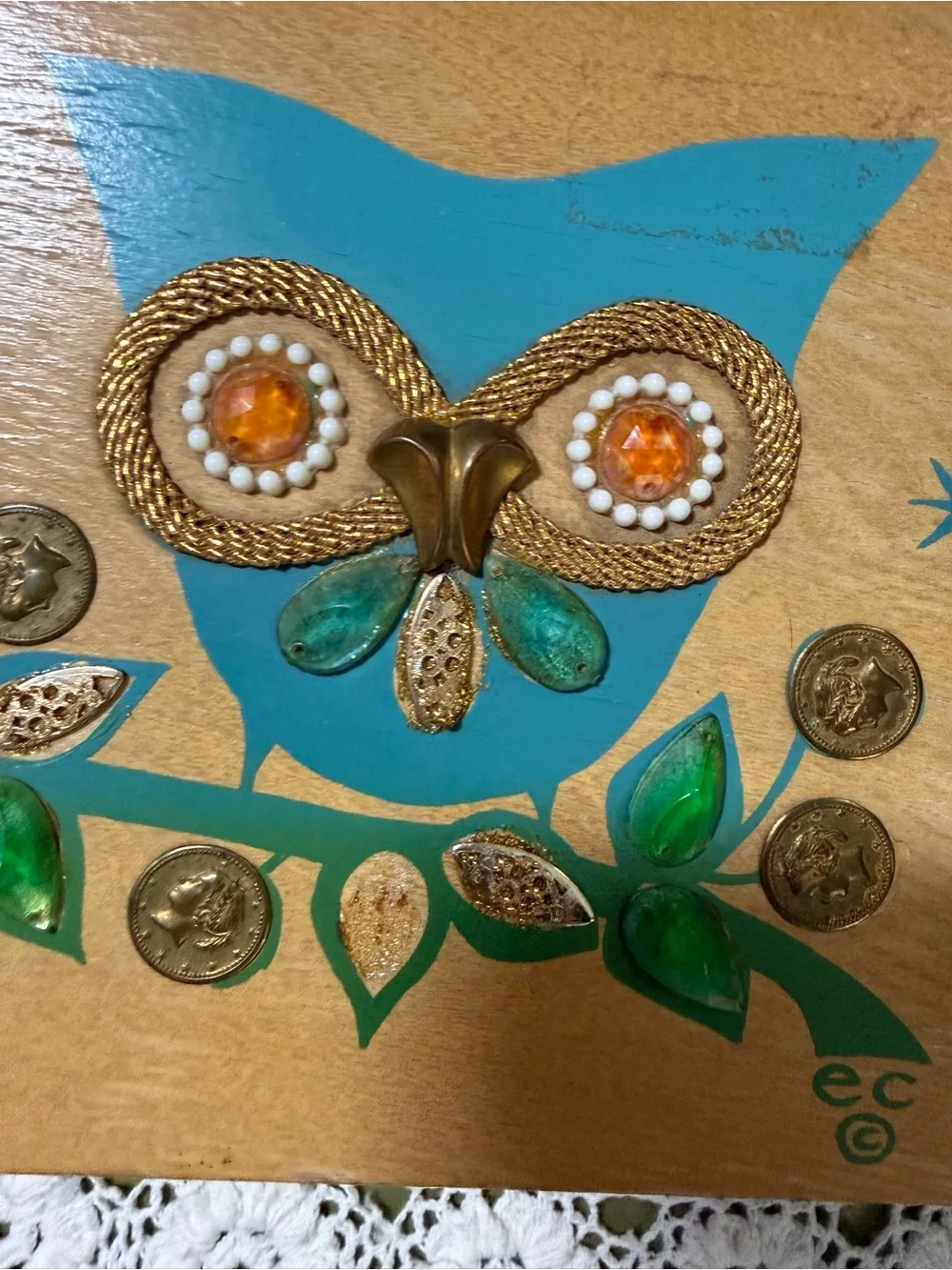 Vtg Enid COLLINS Wise Guy Blue Owl Jewelry Organizer Box